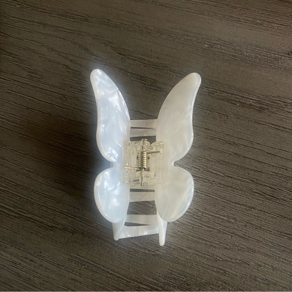 Iridescent White Butterfly Claw Clip